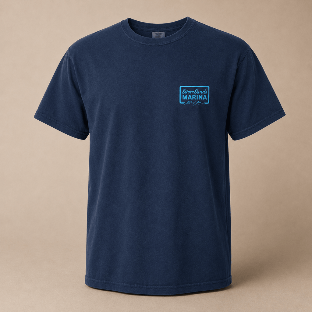 Silver Sands Marina Album T-Shirt (Navy) Front