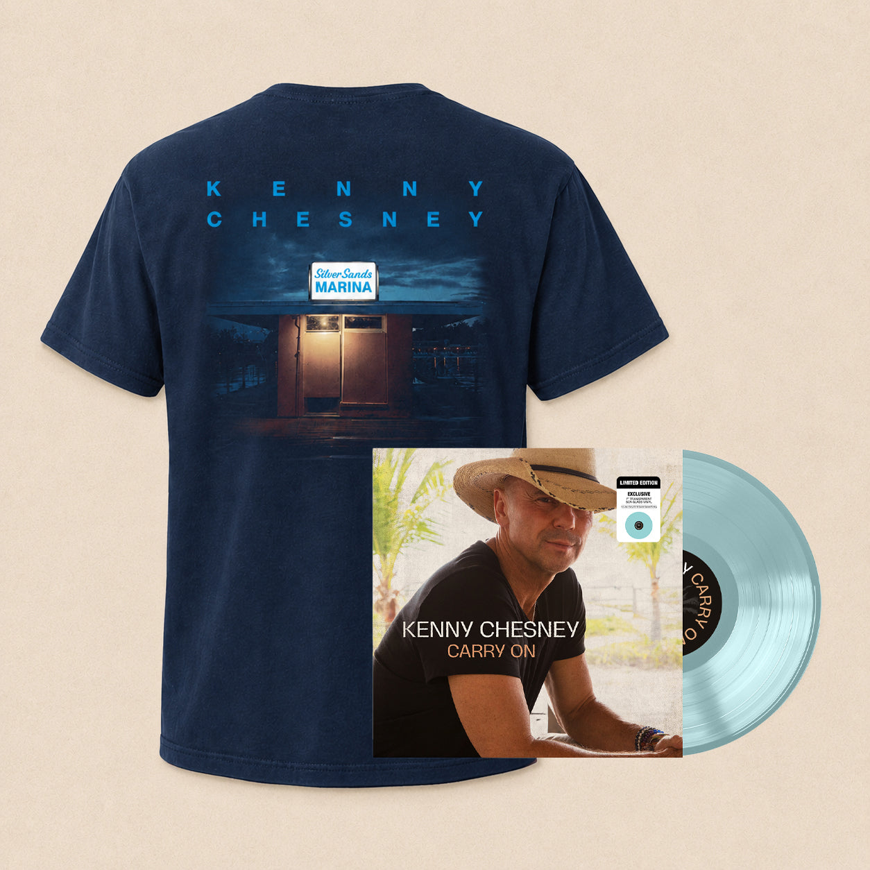 Silver Sands Marina Navy T-Shirt with Carry On (7” Vinyl-Sphere Edition)