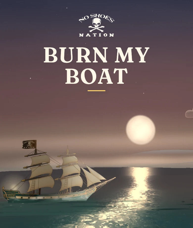 Burn My Boat title above a moonlit sailing ship on the water.